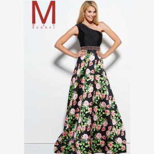 Mac Duggal One Shoulder Floral Print Gown
